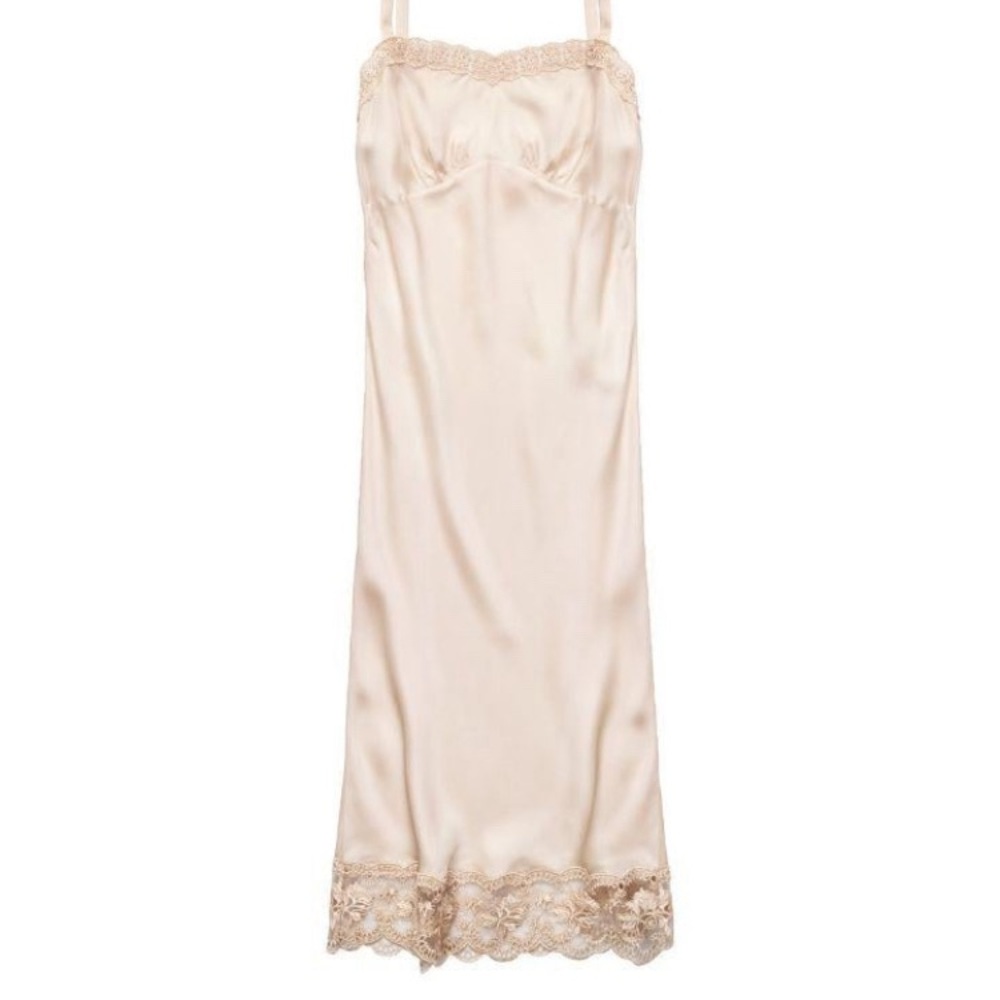 Silk Satin Slip Dress with Lace Trim